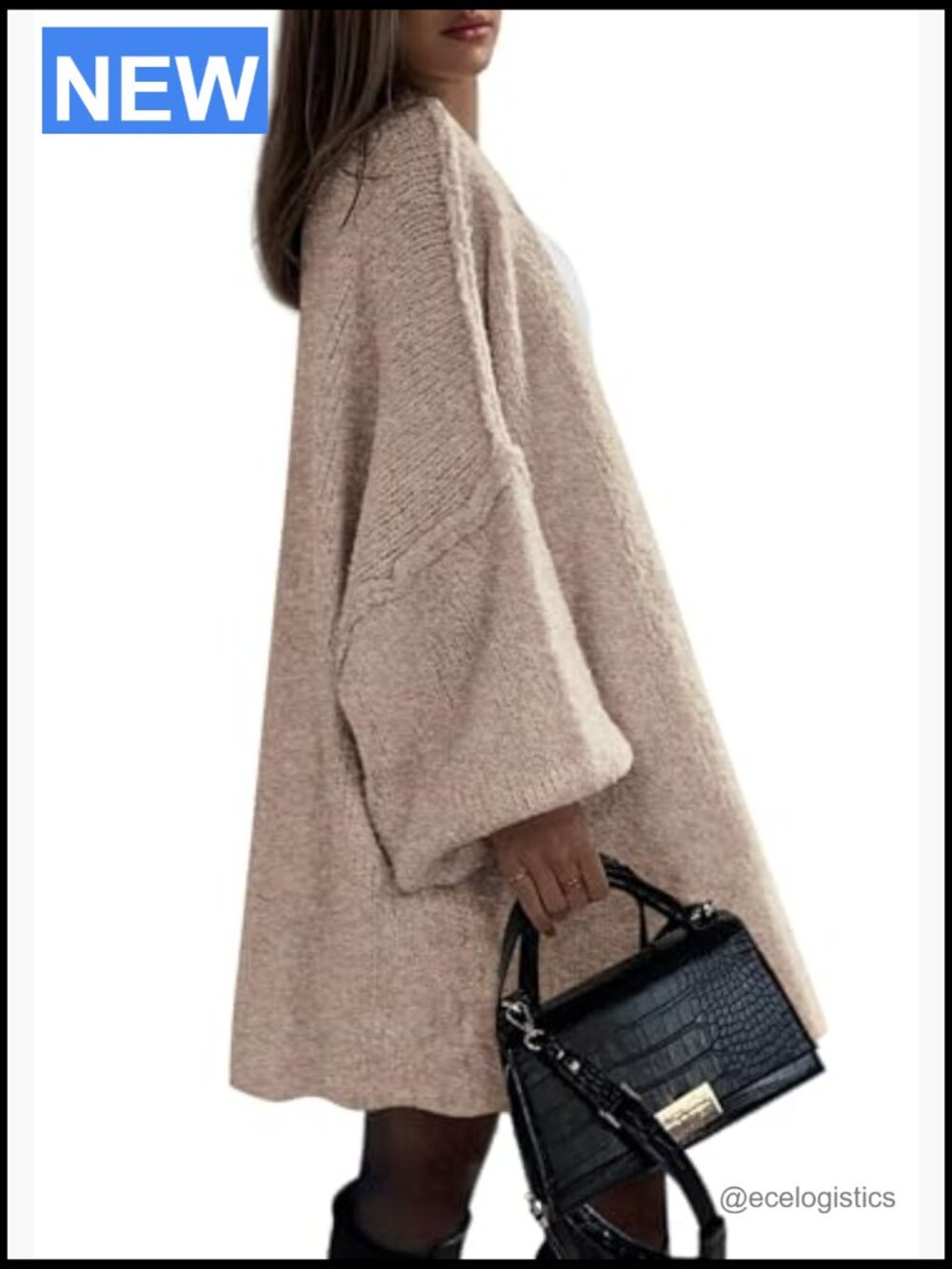 Oversized Knit Cardigan Sweater Jacket Coat Long Sleeve Open Front - Picture 4 of 7